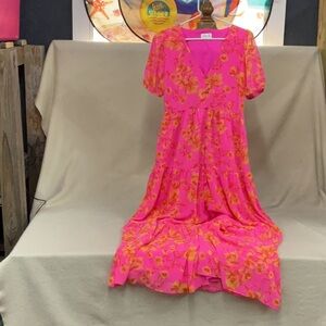 EUC Woman’s short sleeve sugar + l!ps v cut neck button down lined dress